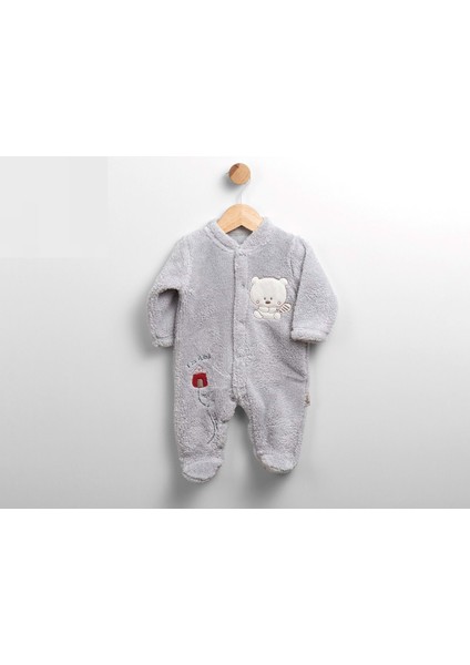 Im Goıng Nakışlı Peluş Tulum - Gri - 1 - 3 Ay - FLE215189-GRI-1 - 3 Ay Gri