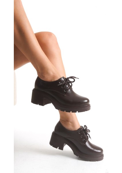 K-707 Kahve Kırışık Rugan Yüksek Tabanlı Bağcıklı Loafer Ayakkabı fiyatları