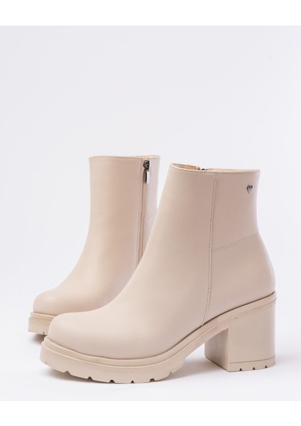 767-3020 Bej Fermuarlı Kalın Topuklu Günlük Kadın Bot modelleri