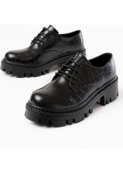 868-754 Siyah Kroko Bağcıklı Günlük Yüksek Tabanlı Loafer Ayakkabı indirimleri