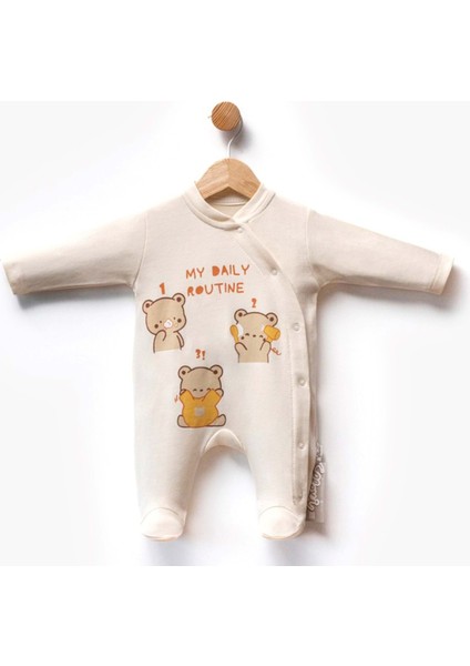 My Daıly Routıne Baskılı Çıtçıtlı Patikli Penye Tulum - Bej - 3 - 6 Ay - FLE252408-BEJ-3 - 6 Ay Bej