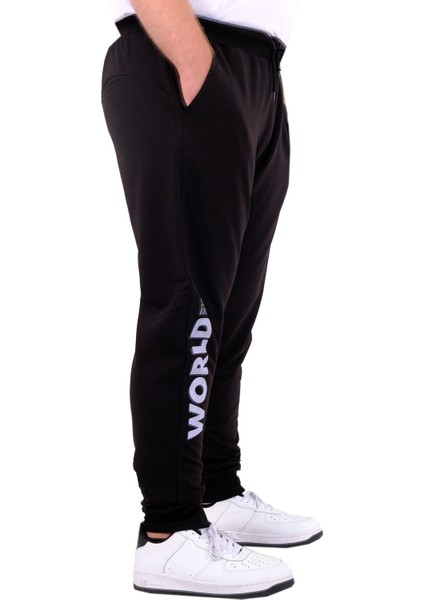 Mode Xl Büyük Beden Erkek Eşofman Altı Dar Paça Interlok Word 24519 Siyah modelleri