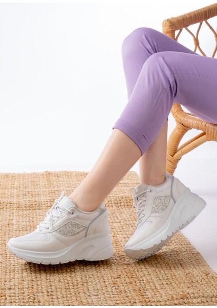 F-185 Beyaz Günlük Bağcıklı Taş Aksesuarlı Yazlık Spor Ayakkabı fiyatları