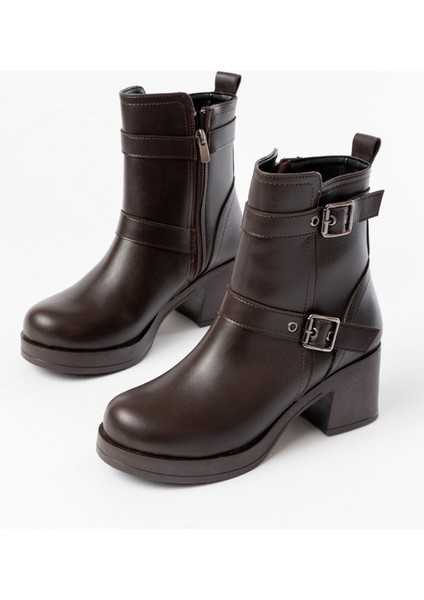 5109-3027 Kahverengi Topuklu Fermuarlı Günlük Kadın Bot indirimleri