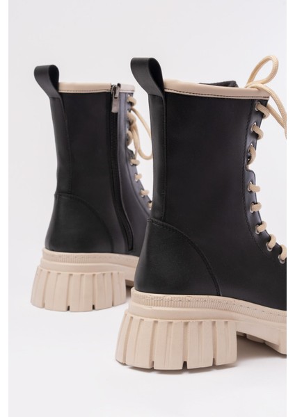 842-2961 Siyah Bağcıklı Kalın Tabanlı Fermuarlı Günlük Kadın Bot fiyatları