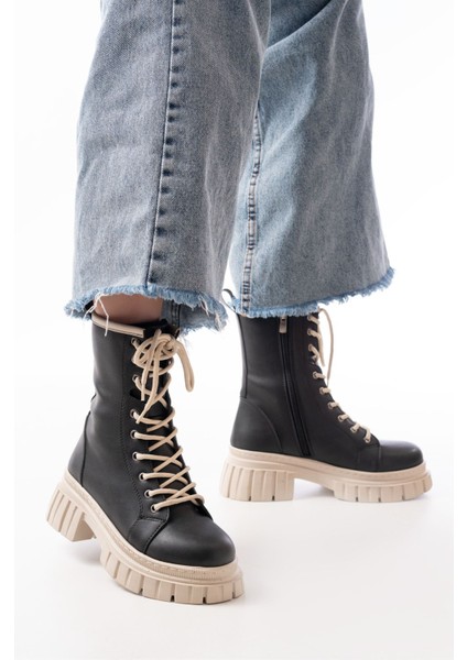 842-2961 Siyah Bağcıklı Kalın Tabanlı Fermuarlı Günlük Kadın Bot modelleri