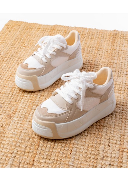 SP-190 Bej Garni Bağcıklı Fileli Yüksek Taban Günlük Spor Ayakkabı fiyatları