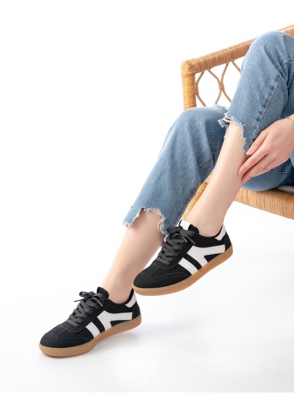 M-1004 Siyah Süet Bağcıklı Termo Taban Günlük Kadın Spor fiyatları