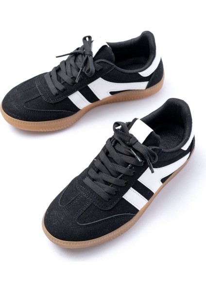 M-1004 Siyah Süet Bağcıklı Termo Taban Günlük Kadın Spor fırsatları