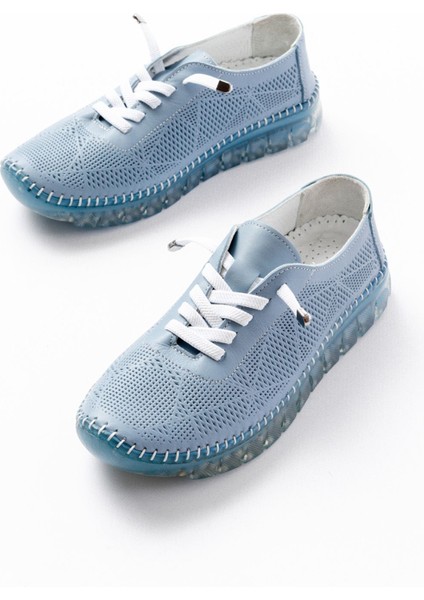 S-365 Mavi Desenli Hakiki Deri Şeffaf Taban Kadın Spor Ayakkabı modelleri