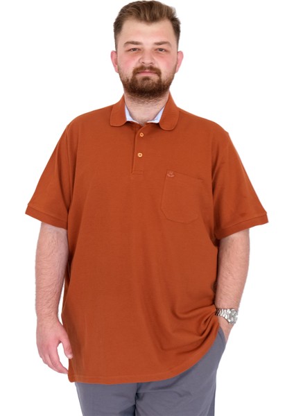 Mode Xl Büyük Beden Erkek T-Shirt Polo Yaka Cepli Klasik Pike 20552 Tarçın