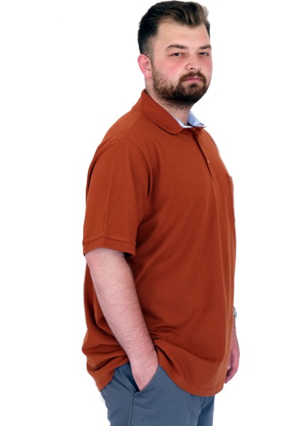 Mode Xl Büyük Beden Erkek T-Shirt Polo Yaka Cepli Klasik Pike 20552 Tarçın modelleri