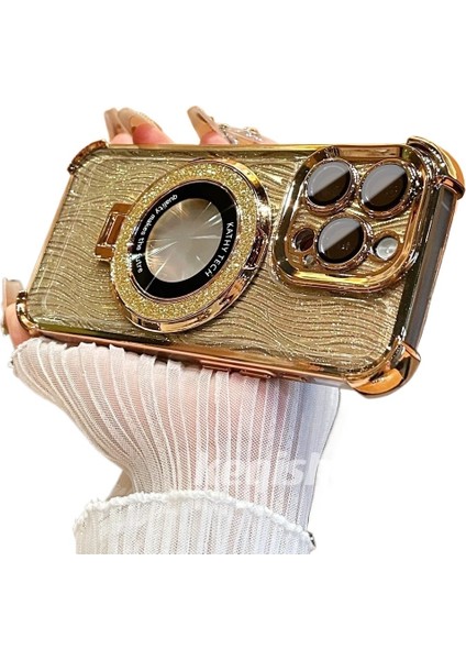 Dört Köşeli Hava Yastığı Düşme Önleyici Su Dalgalanma Simli IPHONE14PROMAX Cep Telefonu Kılıfı Manyetik Braket Apple Için Uygundur (Yurt Dışından)