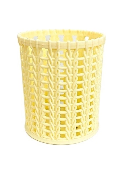Basit Taklit Rattan Dokuma Plastik Kalemlik Yüksek Değerli Öğrenci Masaüstü Çöp Depolama Kutusu Ofis Kırtasiye Yuvarlak Kalemlik (Yurt Dışından)