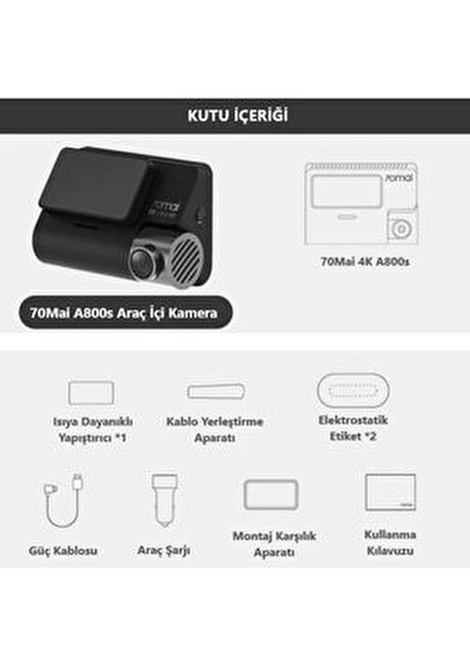 A800s Araç İçi Kamera 4K 3840x2160p 140º Geniş Açı ile Güvenli Sürüş