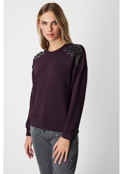Kadın Omuzları Incili Sweat 66338 Bordo fiyatları