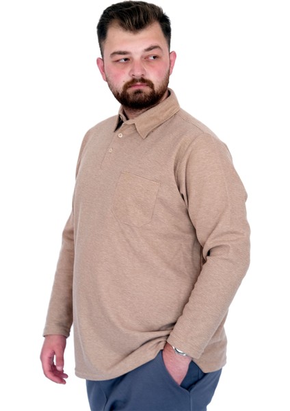 Mode Xl Büyük Beden Erkek Sweatshirtpolo Yaka Uzun Kol Waffle 23449 Bej fiyatları