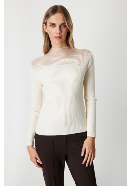 Kadın Aksesuar Detaylı Triko Kazak 60346 Bej