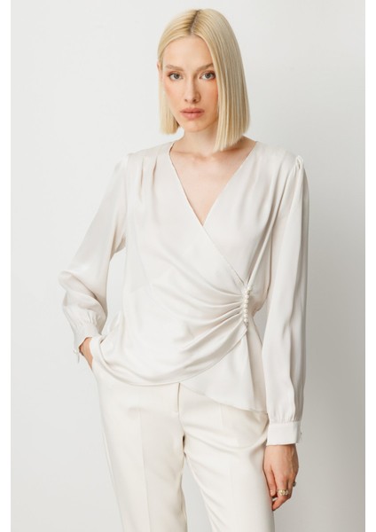 Kadın Kruvaze Yaka Inci Detaylı Bluz 3009 Inci fiyatları