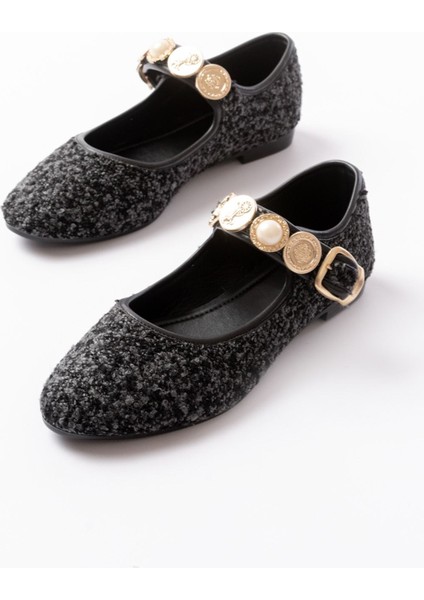 İNF-6363 Siyah Havlu Desenli Baret Tokalı Günlük Bayan Ayakkabı modelleri