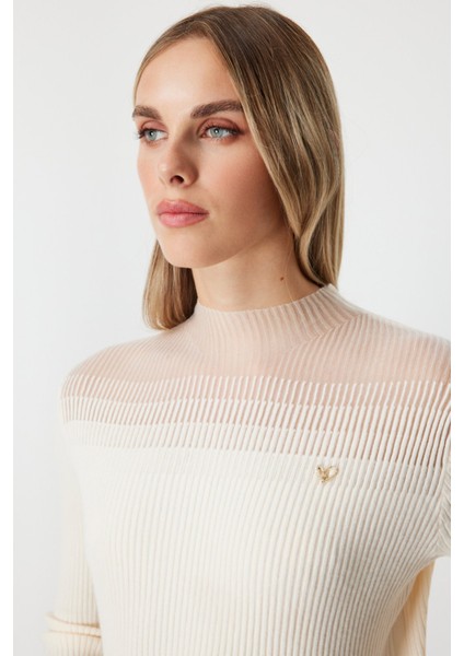 Kadın Aksesuar Detaylı Triko Kazak 60346 Bej fiyatları