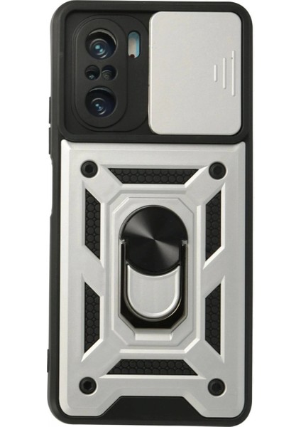 Xiaomi Poco F3 Kılıf Pars Lens Yüzüklü Silikon - Gümüş