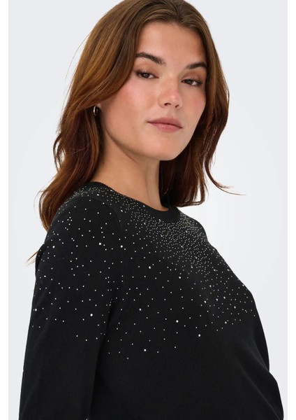 Kadın Onlanabella Taş Detaylı Bisiklet Yaka Kazak 15355228 Siyah fiyatları
