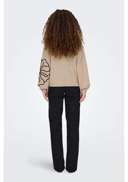 Kadın Jdyjella Desenli Yuvarlak Yaka Yünlü Kazak 15344518 Bej fırsatları