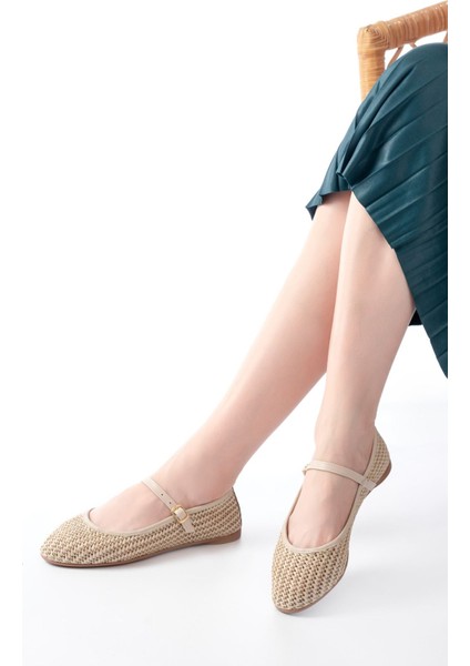 7432 Bej Fileli Toka Detaylı Günlük Kadın Babet