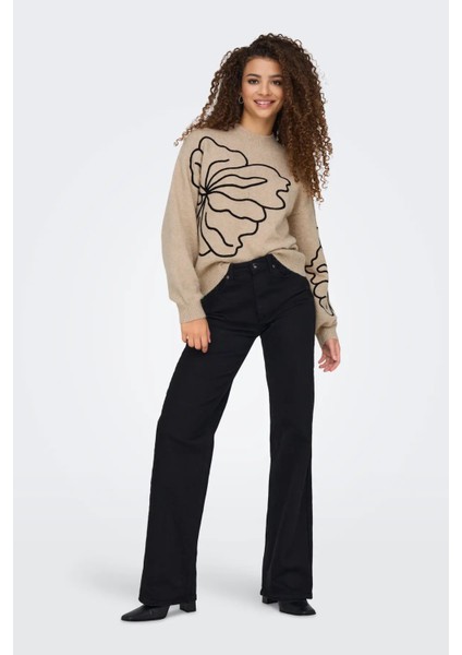 Kadın Jdyjella Desenli Yuvarlak Yaka Yünlü Kazak 15344518 Bej modelleri