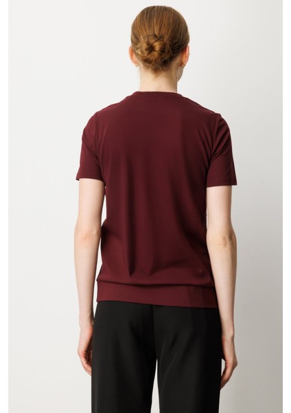 Kadın Sıfır Yaka Cepli T-Shirt 61340 Bordo fırsatları