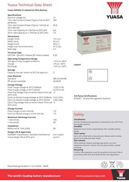 NPW45-12 12V 9 Ah Bakımsız Kuru Akü AGM Teknolojisi ile Uzun Süreli Güç Sağlar fırsatları