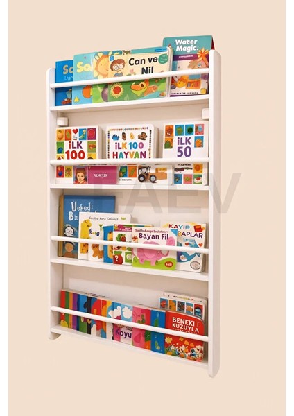 Ahşap Montessori Kitaplık Rafı 4 Bölmeli 120X60X9 cm Duvara Monte Eğitici Çocuk Odası Kitaplığı Beyaz