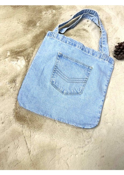 Kadın Denim Cepli El ve Omuz Çantası Mavi