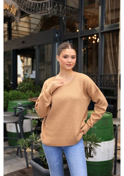 Latmos Düz Triko Kazak- Camel