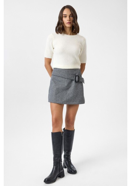 Kuşaklı Kaşe Şort Etek