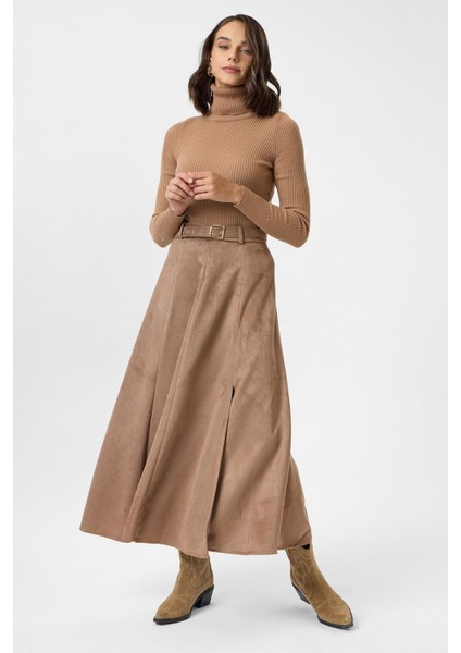 Yırtmaçlıı Uzun Süet Etek