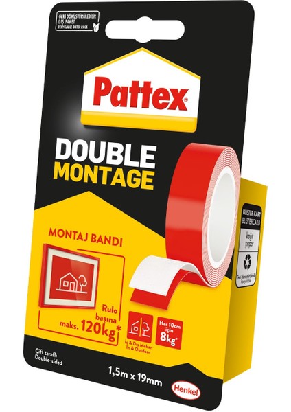 Pattex 120 kg Double Montaj 19MM x 1.5mm Çift Taraflı Bant