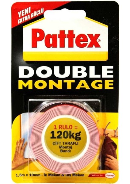 Pattex 120 kg Double Montaj 19MM x 1.5mm Çift Taraflı Bant fiyatları