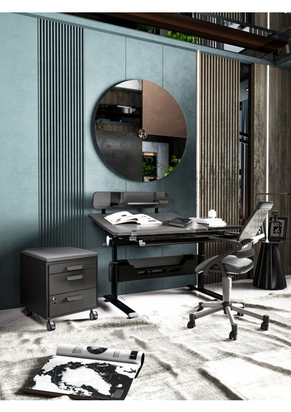 Kurumsal Çalışma Alanlı Ofis Masası + Sandalye + Keson - Antrasit/Gri - Vega Delüx