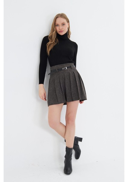 Pileli Balıksırtı Desenli Etek