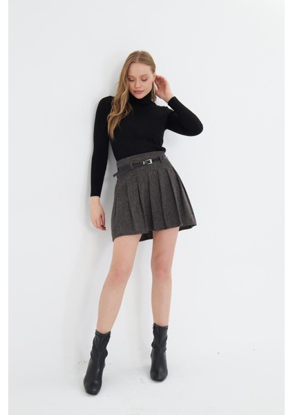 Pileli Balıksırtı Desenli Etek