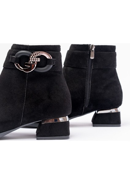 RM-504 Siyah Süet Toka Aksesuarlı Topuklu Fermuarlı Günlük Kadın Bot fırsatları