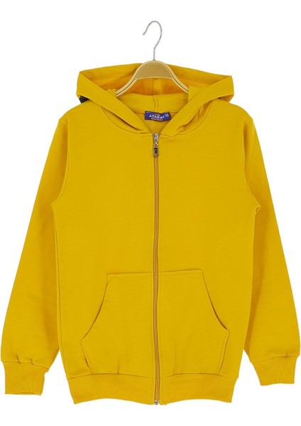 Arka Baskılı Kapüşonlu Iki Iplik Fermuarlı Sweatshırt - Hardal - 3 Yaş - ATA30677.0-HARDAL-3 Yaş Hardal