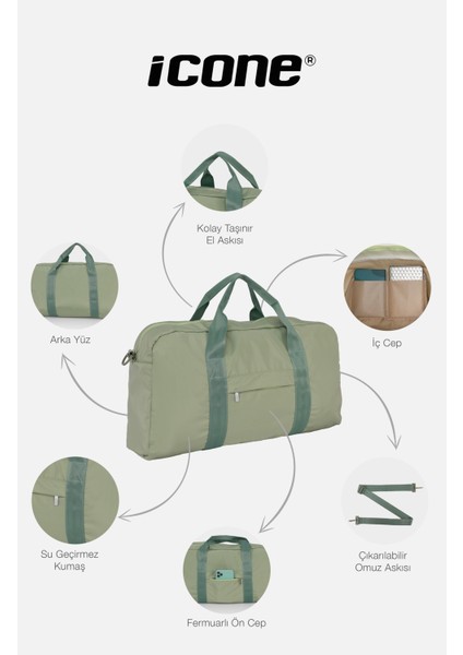 Icone Bag Unisex Spor Çantası, Paraşüt Kumaş Önü Cepli Unisex Spor Fitness Gym Çantası