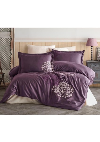 Siena Nakışlı %100 Pamuk Saten Çift Kişilik Nevresim Takımı Mürdüm fiyatları