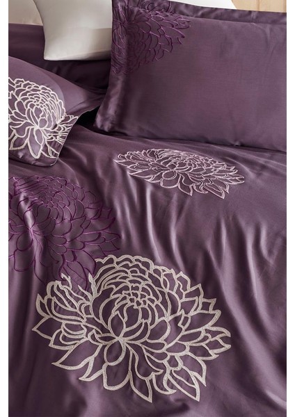 Siena Nakışlı %100 Pamuk Saten Çift Kişilik Nevresim Takımı Mürdüm modelleri