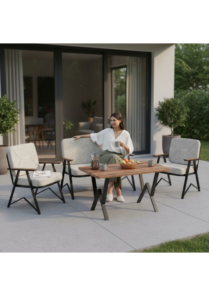 MELİSA 2 1 1 MASA(70X120) BAHÇE BALKON MUTFAK TAKIMI,KREM