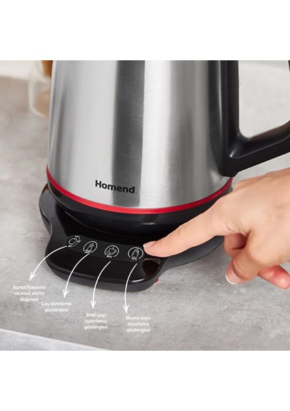 1708 Royaltea Paslanmaz Çelik Konuşan Çay Makinesi Inox-Siyah 1800 W indirimleri