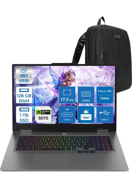 Loq 17IRX10 Intel Core I7 14700HX 128GB Ddr5 1tb SSD RTX5070 8gb 115W Freedos 17 Inç Fhd (1920X1080) IPS 300NITS 165HZ 100% Srgb Taşınabilir Bilgisayar W83JH006HTRF50 + Zetta Çanta